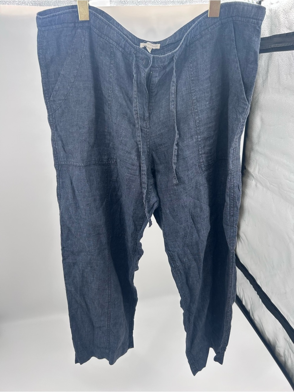 Eileen Fisher Slate Blue Drawstring Linen Pants
